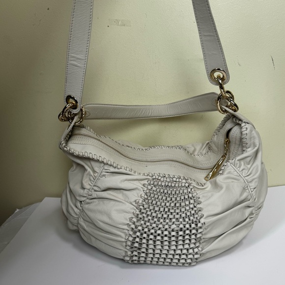 Diane Von Furstenburg DFV Kelli Leather Hobo Woven Bag Tote Ruched Tan Gold Soft - Picture 4 of 16